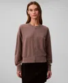 Calvin Klein Women's Crewneck Zip Front Cardigan Jacket In Brown