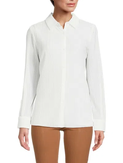 Calvin Klein Women's Crinkle Plisse Button Down Shirt In Soft White