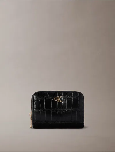 Calvin Klein Women's Croc Minimal Monogram Zip Wallet In Black