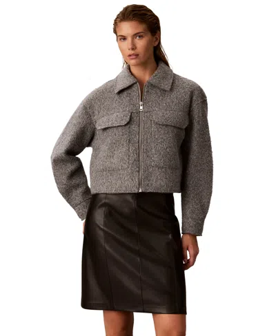 Calvin Klein Women's Cropped Boxy Flap-pocket Jacket In Gray