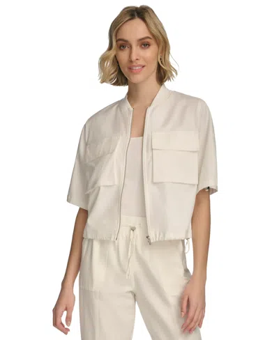 Calvin Klein Women's Cropped Cotton Bomber Jacket In Soft White