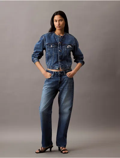 Calvin Klein Women's Cropped Denim Trucker Jacket In Blue Aster