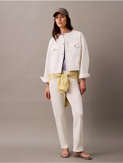 Calvin Klein Women's Cropped Denim Trucker Jacket In Optic White