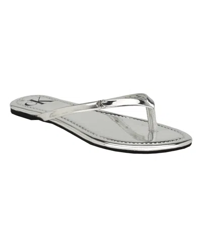 Calvin Klein Women's Crude Casual Slide-on Flat Sandals In Silver