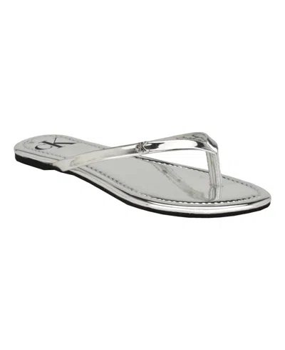 Calvin Klein Women's Crude Slide On Casual Flat Sandals In Silver