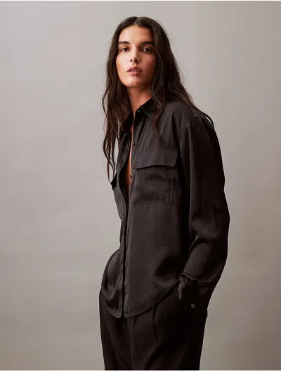 Calvin Klein Women's Crushed Satin Button-down Shirt In Black