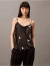 Calvin Klein Women's Crushed Satin Floral Camisole In Black Beauty