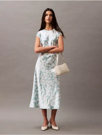 Calvin Klein Women's Crushed Satin Floral Sheath Dress