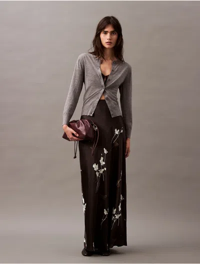 Calvin Klein Women's Crushed Satin Floral Skirt In Black Beauty