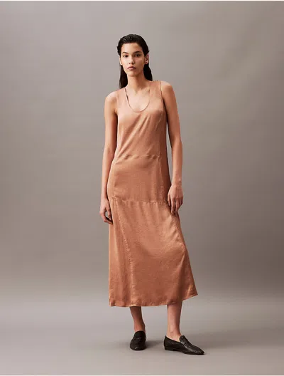 Calvin Klein Women's Crushed Satin Maxi Dress In Brown