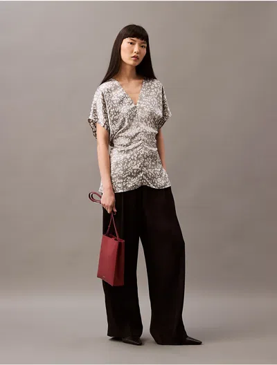 Calvin Klein Women's Crushed Satin Print Blouse In Grey