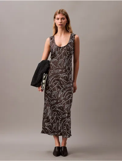 CALVIN KLEIN WOMEN'S CRUSHED SATIN PRINT MIDI DRESS