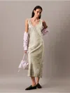 Calvin Klein Women's Crushed Satin Print Midi Dress In Desert Sage