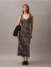 Calvin Klein Women's Crushed Satin Print Midi Dress In Juniper Mist