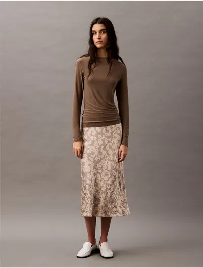 Calvin Klein Women's Crushed Satin Print Midi Skirt In Atmosphere