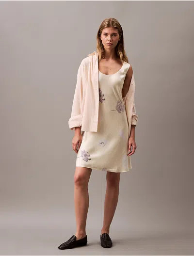 Calvin Klein Women's Crushed Satin Print Mini Dress In Tofu