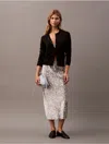 Calvin Klein Women's Crushed Satin Printed Midi Skirt In Gray