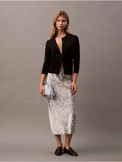 Calvin Klein Women's Crushed Satin Printed Midi Skirt In Gray