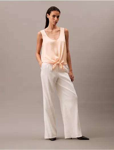 Calvin Klein Women's Crushed Satin Tie Front Tank Top In Cream Puff