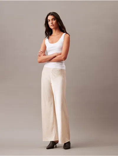 Calvin Klein Women's Crushed Satin Wide Leg Pants In Parchment
