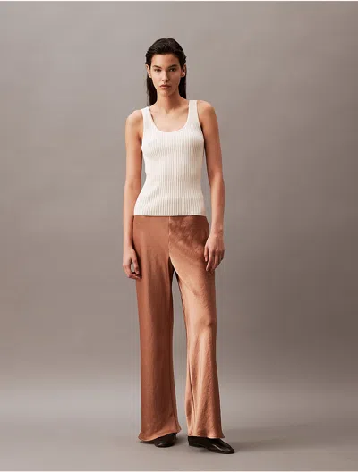 Calvin Klein Women's Crushed Satin Wide Leg Pants In Tea Time