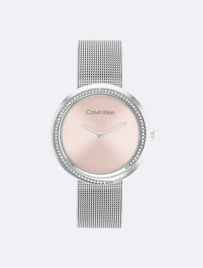 Calvin Klein Women's Crystal Bezel Watch In Silver /pink Face