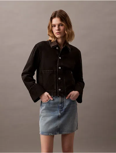 Calvin Klein Women's Cuff Sleeves Denim Jacket In Kingston Black