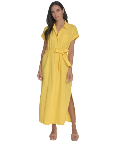 Calvin Klein Women's Cuffed-sleeve Maxi Shirtdress In Daffodil