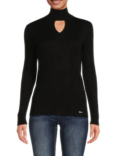 Calvin Klein Women's Cut Out Ribbed Top In Black