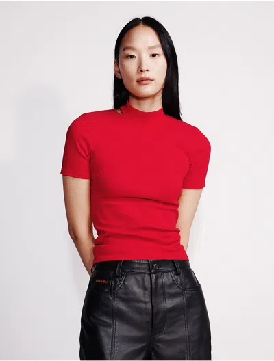 Calvin Klein Women's Cut Out Slim Crewneck T-shirt In Red