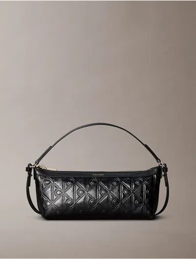Calvin Klein Women's Debossed Allover Emblem Logo Long Shoulder Bag In Black