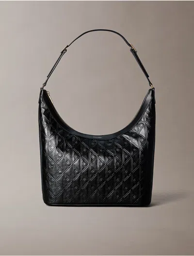Calvin Klein Women's Debossed Allover Emblem Logo Shoulder Bag In Black