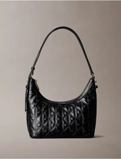 Calvin Klein Women's Debossed Allover Emblem Logo Small Shoulder Bag In Black
