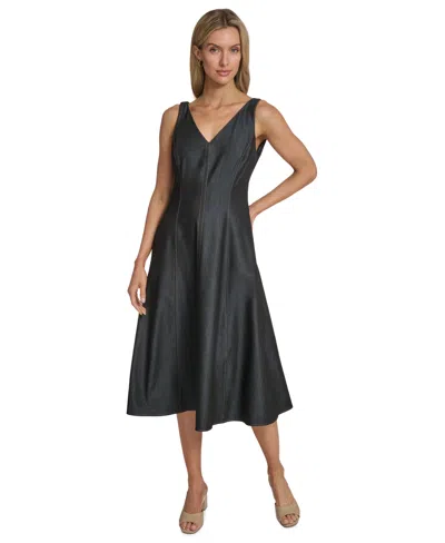 Calvin Klein Women's Denim Fit And Flare Dress In Black