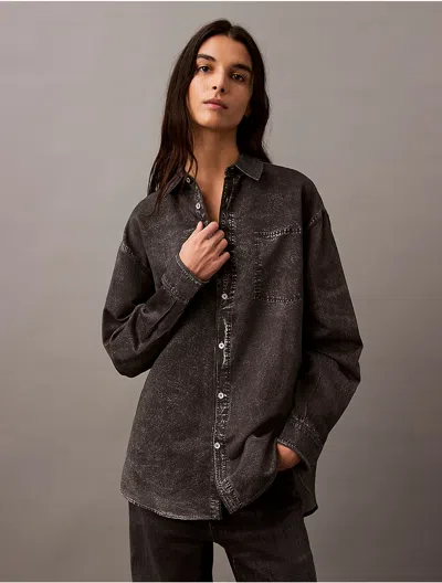 CALVIN KLEIN WOMEN'S DENIM PRINT BUTTON-DOWN SHIRT
