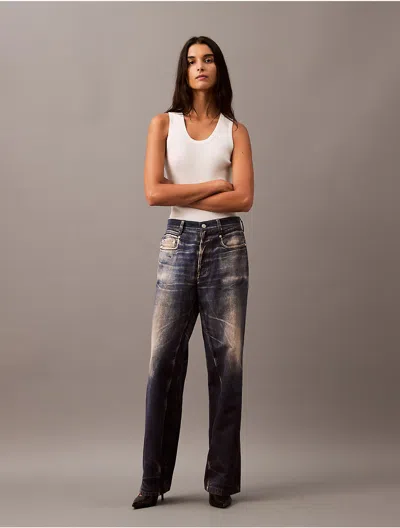 Calvin Klein Women's Denim Print Tailored Trouser In Vintage Indigo Denim Print