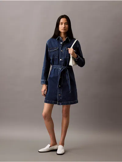 Calvin Klein Women's Denim Shirt Dress In Dark Whirlpool