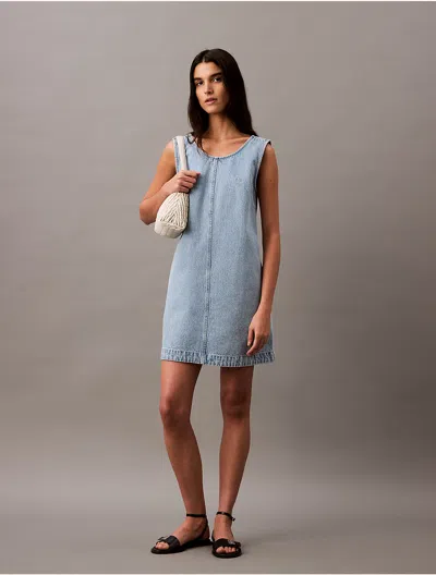 Calvin Klein Women's Denim Sleeveless Shift Dress In Vintage Cobalt