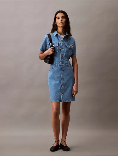 Calvin Klein Women's Denim Trucker Dress In Riptide
