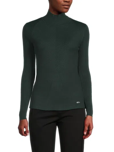Calvin Klein Women's Diagnoal Ribbed Mockneck Sweater In Café