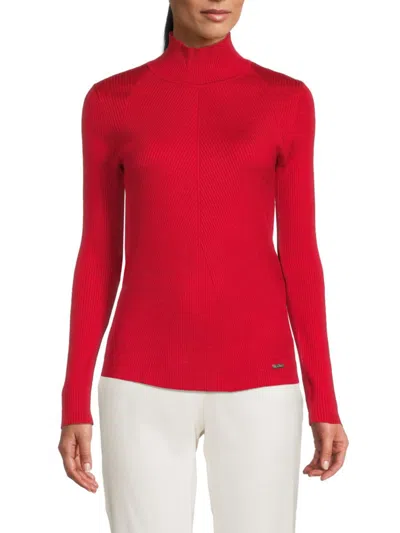 Calvin Klein Women's Diagnoal Ribbed Mockneck Sweater In Crimson