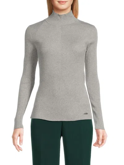 Calvin Klein Women's Diagnoal Ribbed Mockneck Sweater In Granite