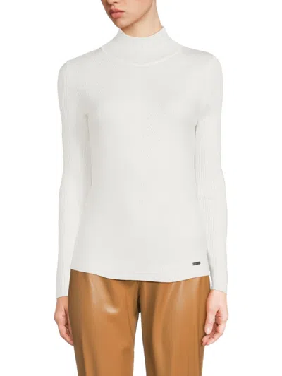 Calvin Klein Women's Diagnoal Ribbed Mockneck Sweater In Ivory