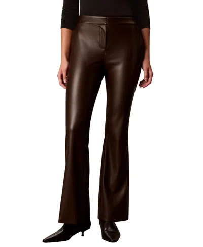 Calvin Klein Women's Diagonal Pocket Boot Leg High-waisted Faux Leather Pants In Brown