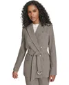Calvin Klein Women's Double Breasted Belted Jacket In Gray