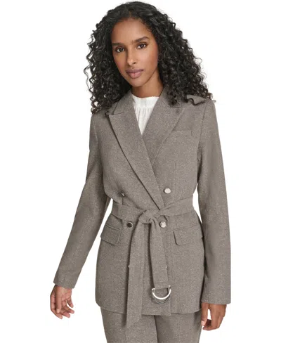 Calvin Klein Women's Double Breasted Belted Jacket In Gray