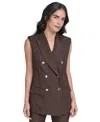 Calvin Klein Womens Double Breasted Peak Lapel Sleeveless Jacket Novelty High Rise Skinny Ankle Pants In Brown