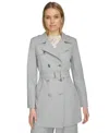 Calvin Klein Plus Size Double-breasted Belted Trench Coat In Light Heather Multi