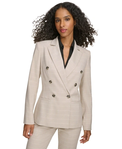 Calvin Klein Women's Double-breasted Windowpane-print Blazer In Nomad Multi