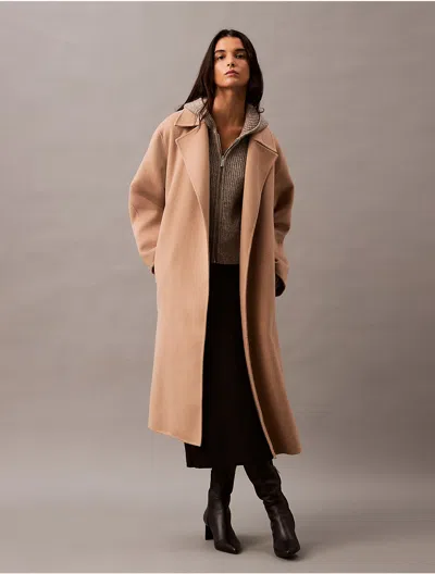 Calvin Klein Women's Double Faced Wool Blend Wrap Coat In Amphora